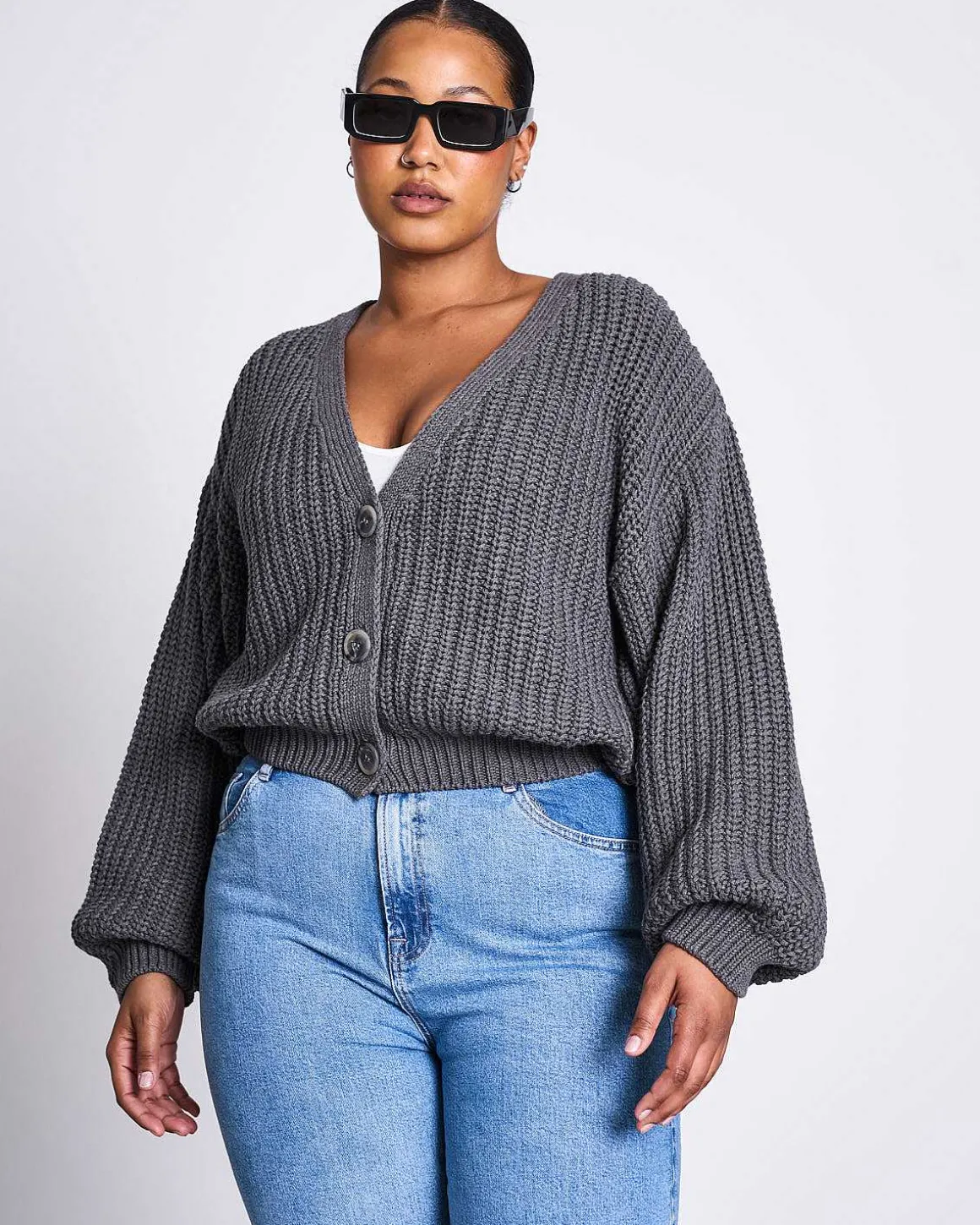 Chunky Cardigan Lena Dark Grey Gots