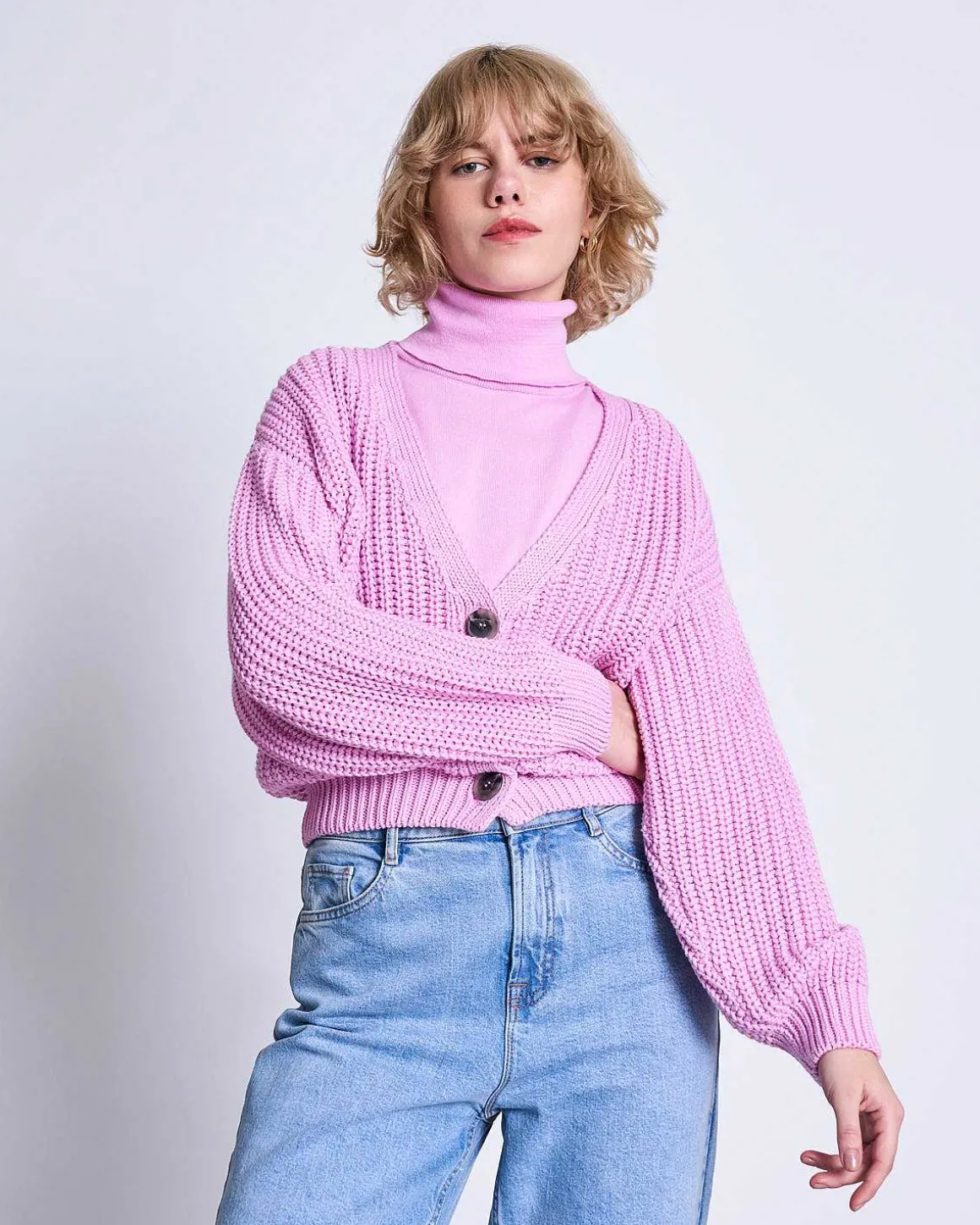 Chunky Cardigan Lena Hot Pink Gots