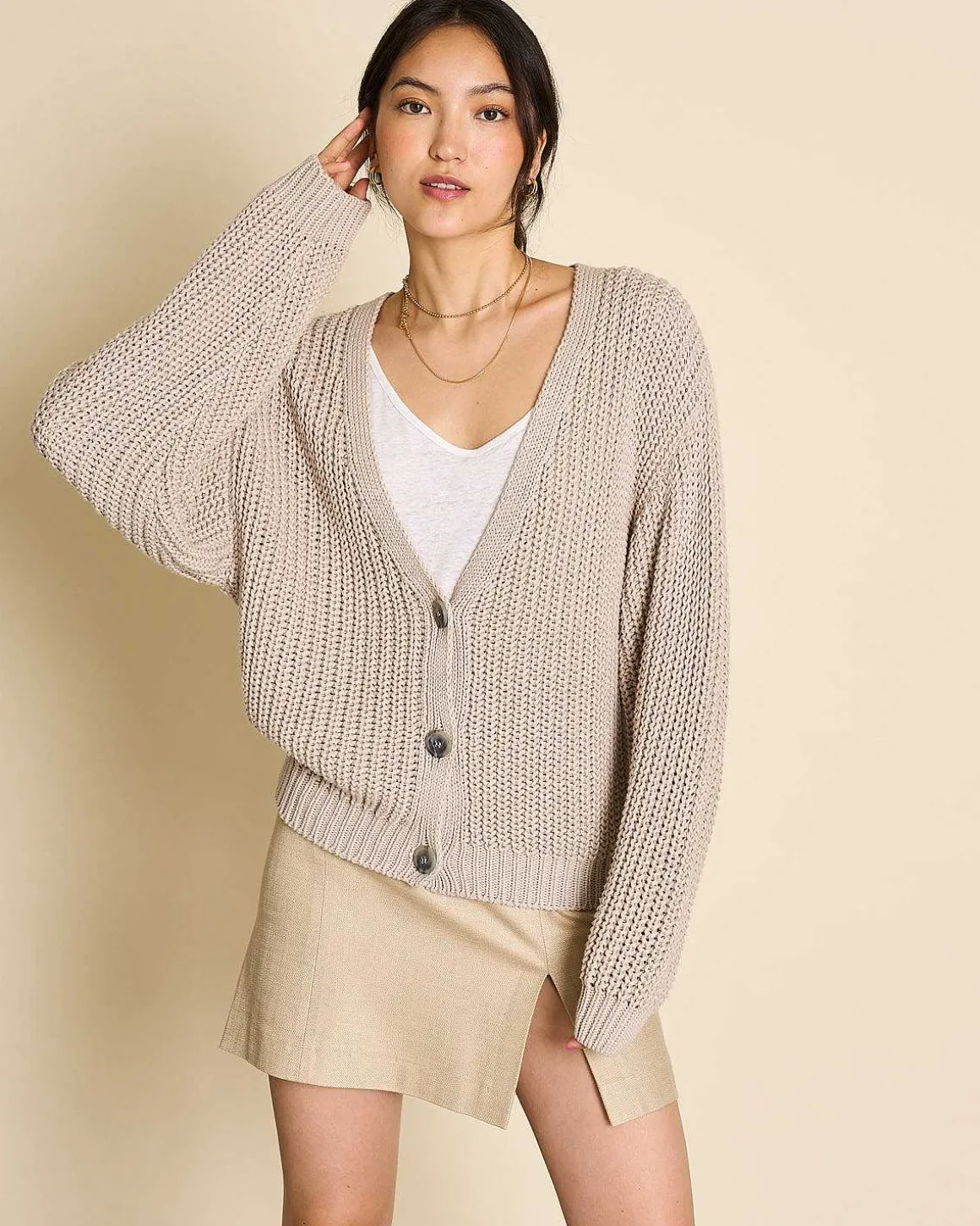 Chunky Cardigan Lena Ivory Gots