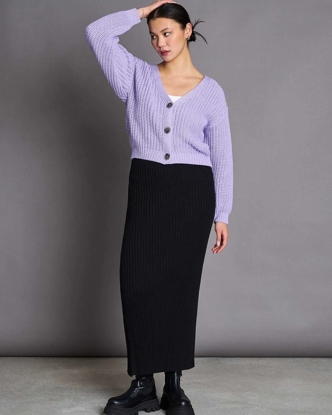 Chunky Cardigan Lena Lavender Gots