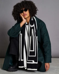 Knit Scarf Leno Offwhite Black Gots