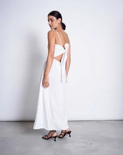 Linen Bow Dress Leuven White