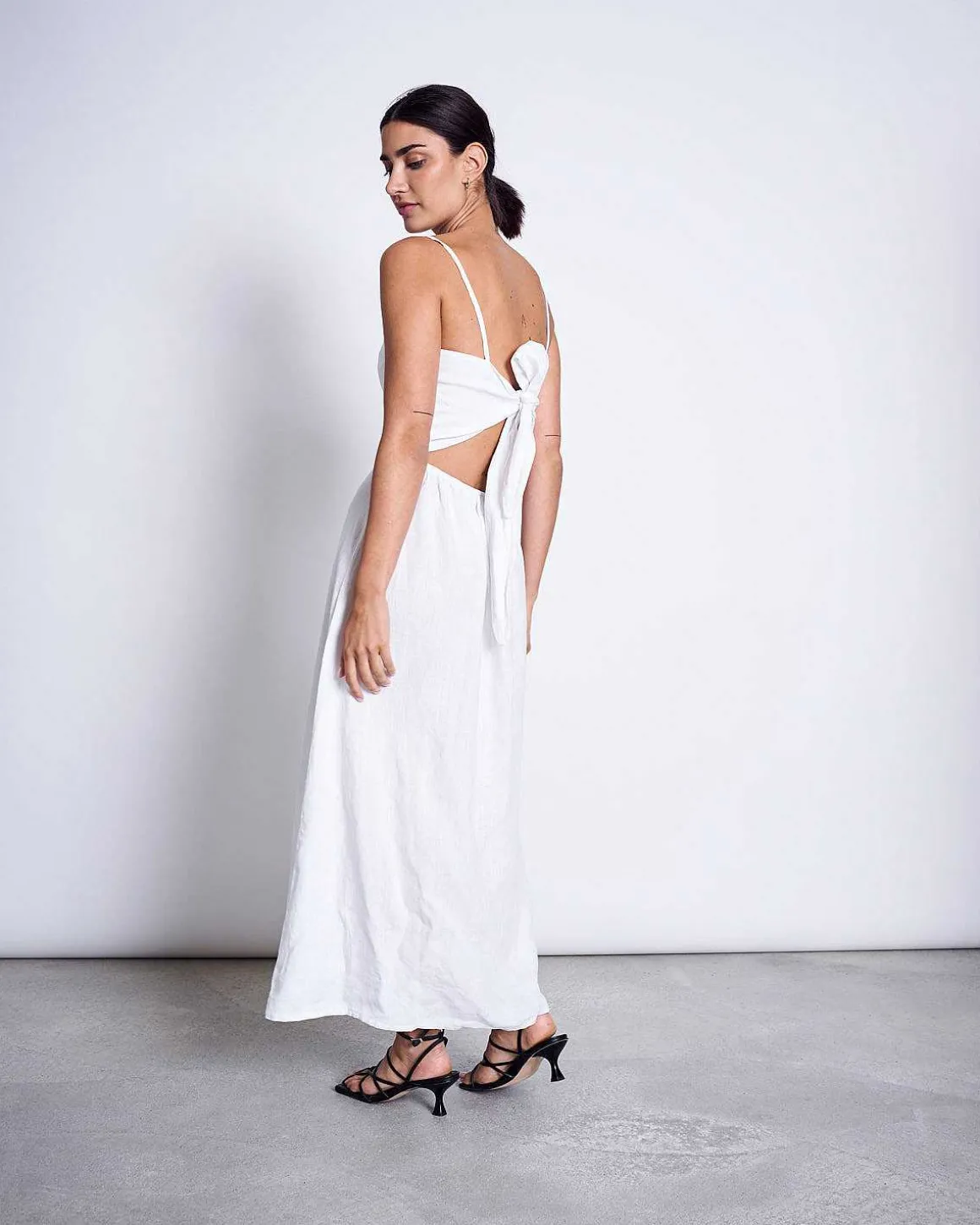 Linen Bow Dress Leuven White