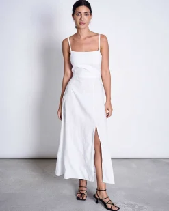 Linen Bow Dress Leuven White