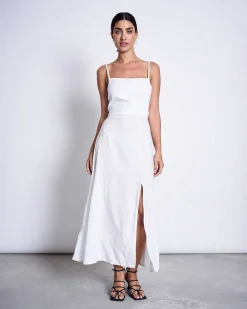 Linen Bow Dress Leuven White