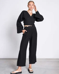 Linen Wrap Blouse Rora Black