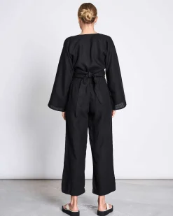 Linen Wrap Blouse Rora Black