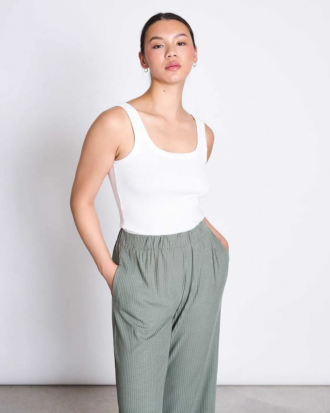 Lyocell Rib Pants Smilla Sea Spray