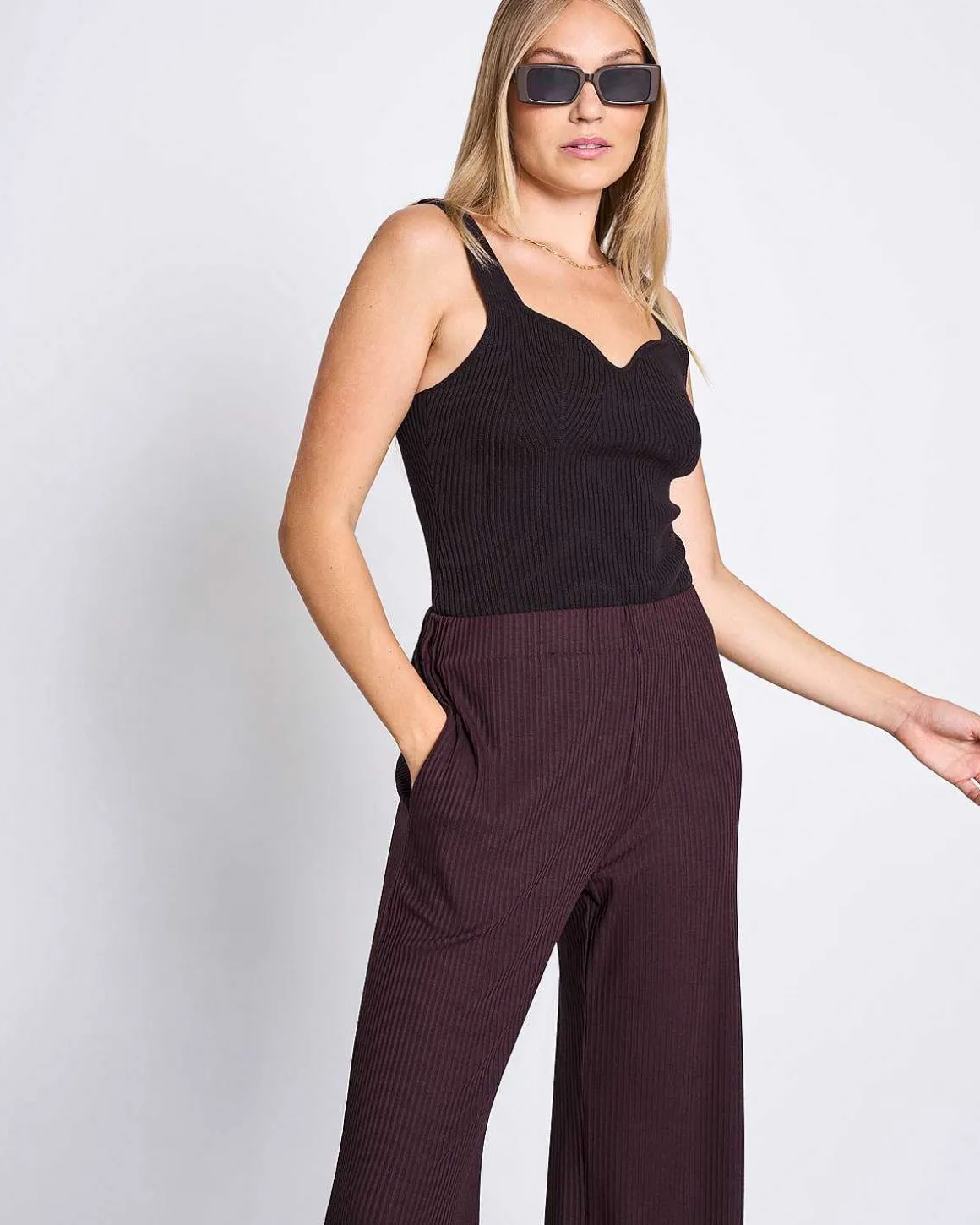 Lyocell Rib Pants Smilla Espresso