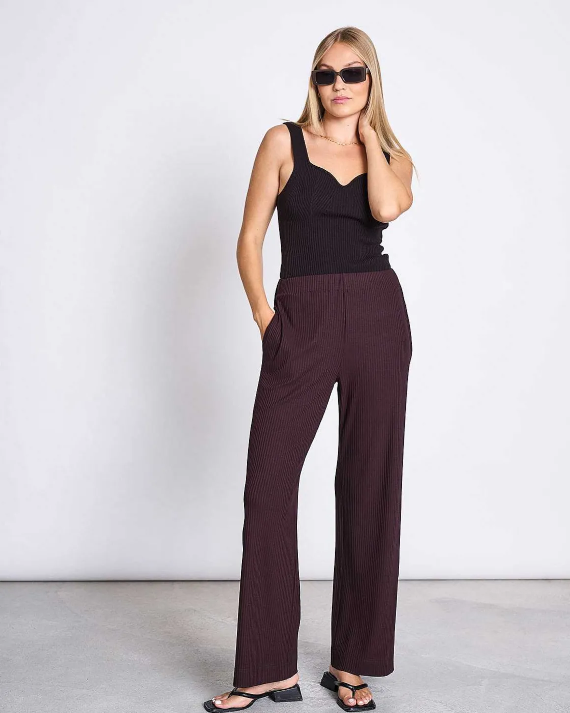 Lyocell Rib Pants Smilla Espresso
