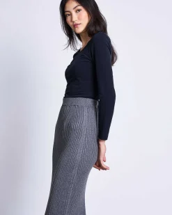Midi Knit Skirt Ebba Dark Grey Gots