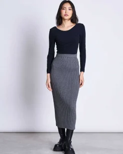 Midi Knit Skirt Ebba Dark Grey Gots