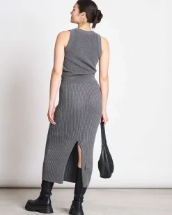 Midi Knit Skirt Ebba Dark Grey Gots