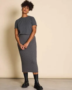 Midi Knit Skirt Ebba Dark Grey Gots
