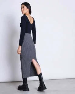 Midi Knit Skirt Ebba Dark Grey Gots