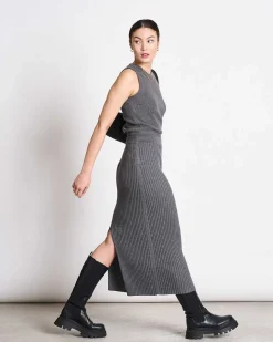 Midi Knit Skirt Ebba Dark Grey Gots