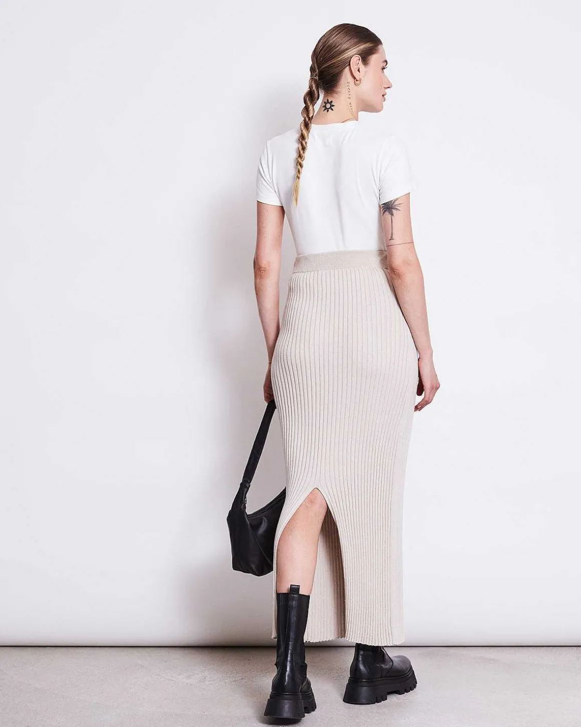 Midi Knit Skirt Ebba Ivory Gots