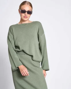 Midi Knit Skirt Ebba Sea Spray Gots