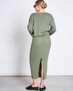 Midi Knit Skirt Ebba Sea Spray Gots