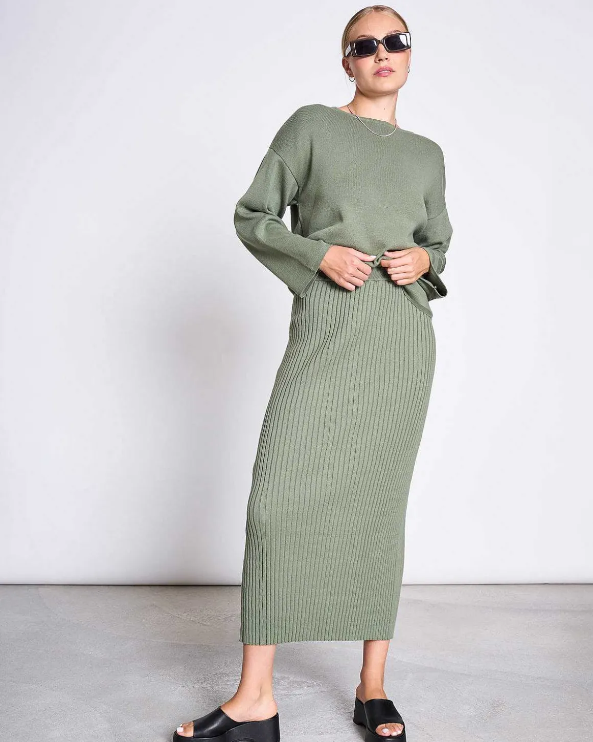 Midi Knit Skirt Ebba Sea Spray Gots