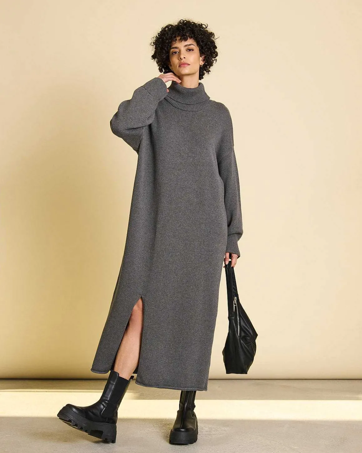 Midi Strickkleid Inari Dark Grey Gots