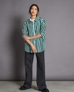 Oversized Shirt Mamro Bottle Green Striped