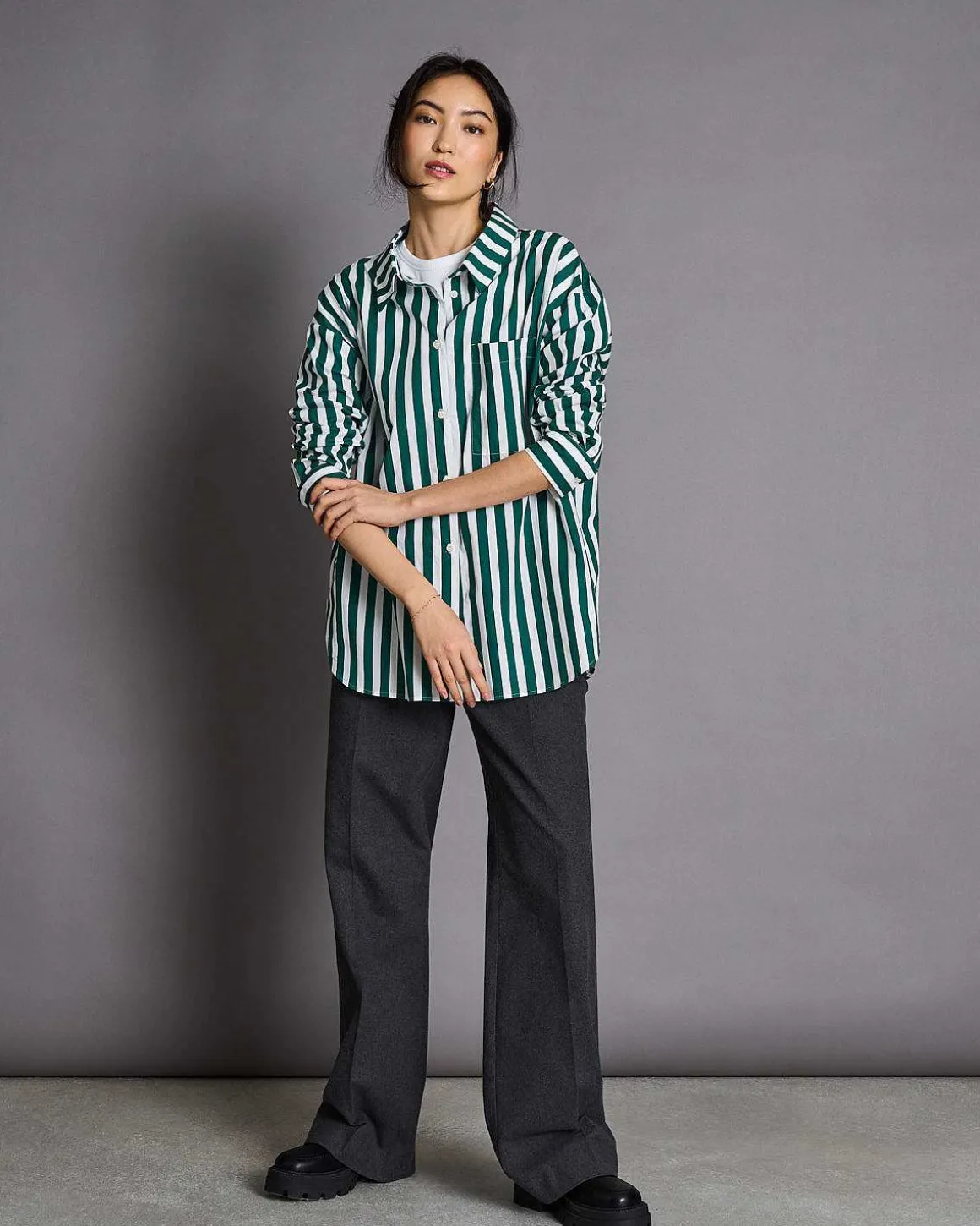 Oversized Shirt Mamro Bottle Green Striped