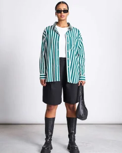 Oversized Shirt Mamro Bottle Green Striped