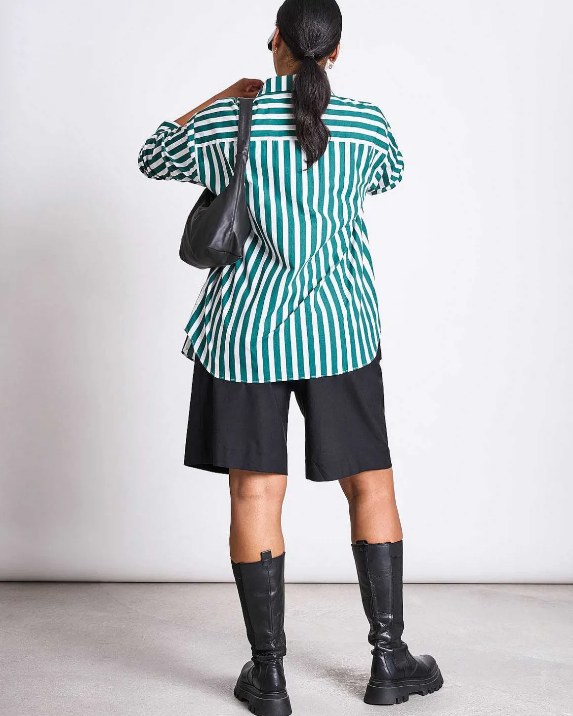 Oversized Shirt Mamro Bottle Green Striped