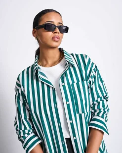 Oversized Shirt Mamro Bottle Green Striped