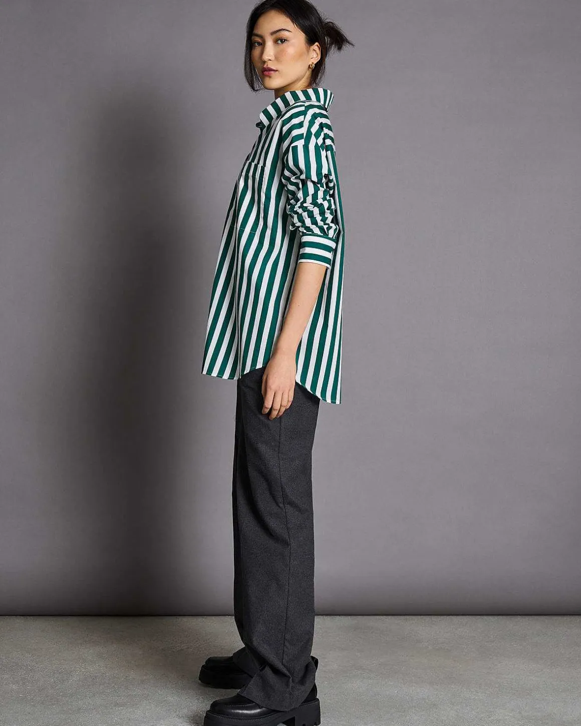 Oversized Shirt Mamro Bottle Green Striped