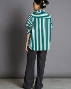 Oversized Shirt Mamro Bottle Green Striped