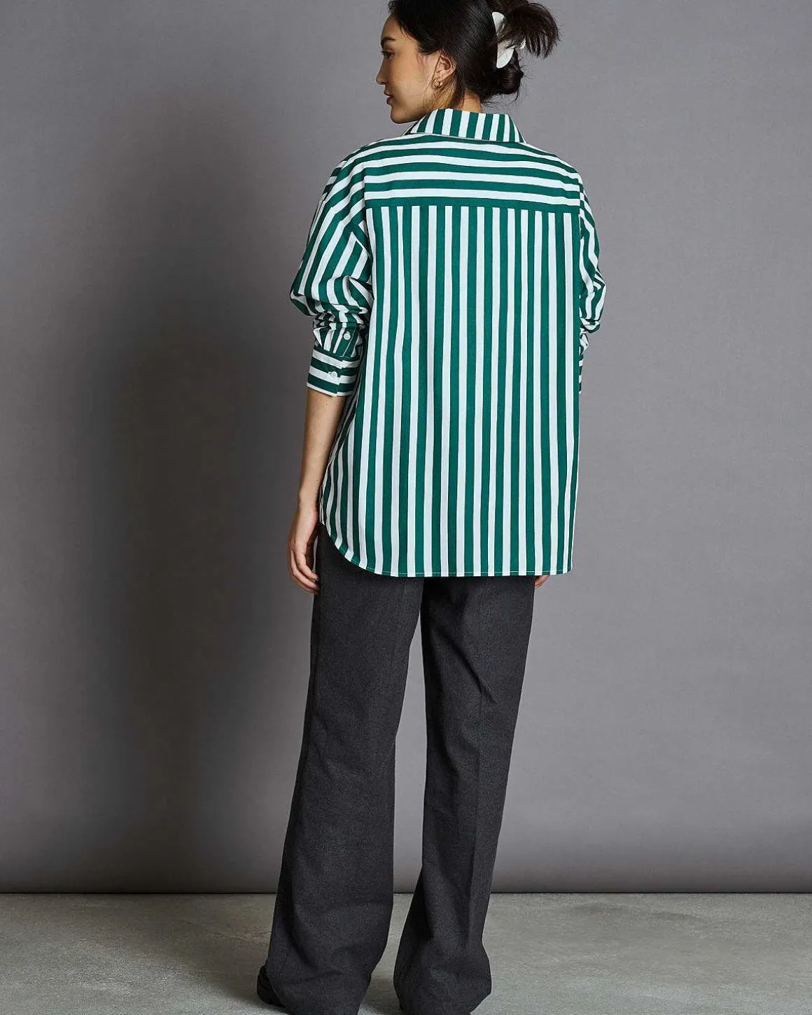 Oversized Shirt Mamro Bottle Green Striped