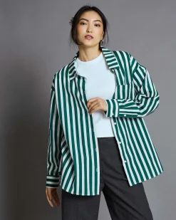 Oversized Shirt Mamro Bottle Green Striped
