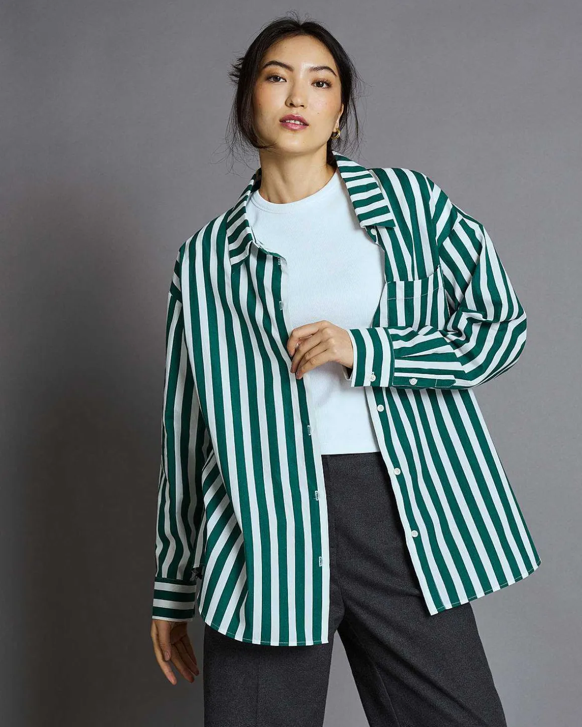 Oversized Shirt Mamro Bottle Green Striped