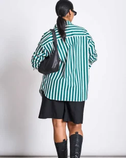 Oversized Shirt Mamro Bottle Green Striped