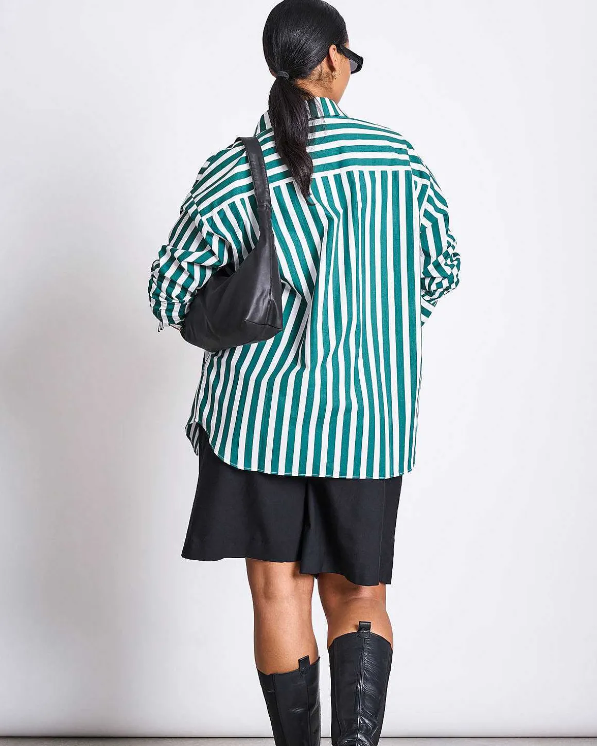 Oversized Shirt Mamro Bottle Green Striped