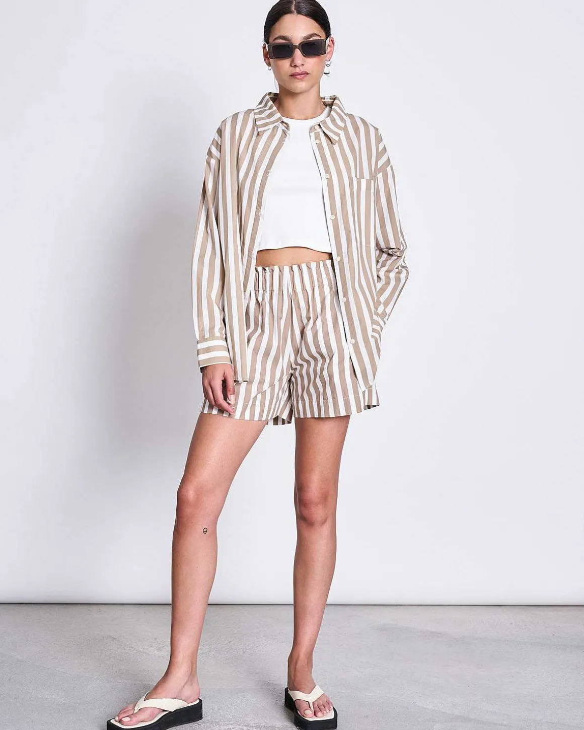 Oversized Shirt Mamro Camel Striped