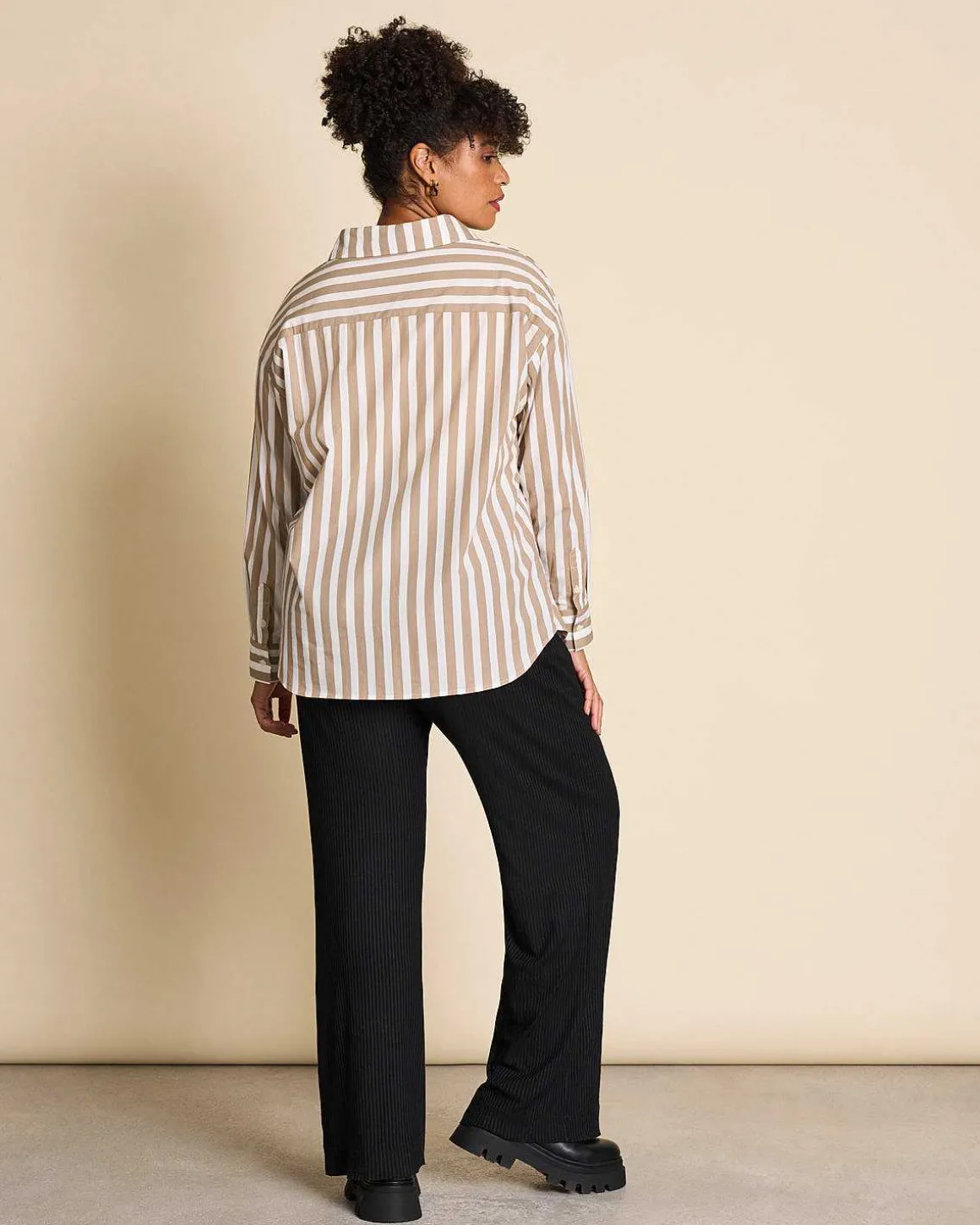 Oversized Shirt Mamro Camel Striped