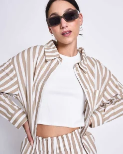 Oversized Shirt Mamro Camel Striped