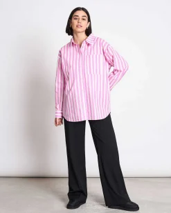 Oversized Shirt Mamro Hot Pink Striped