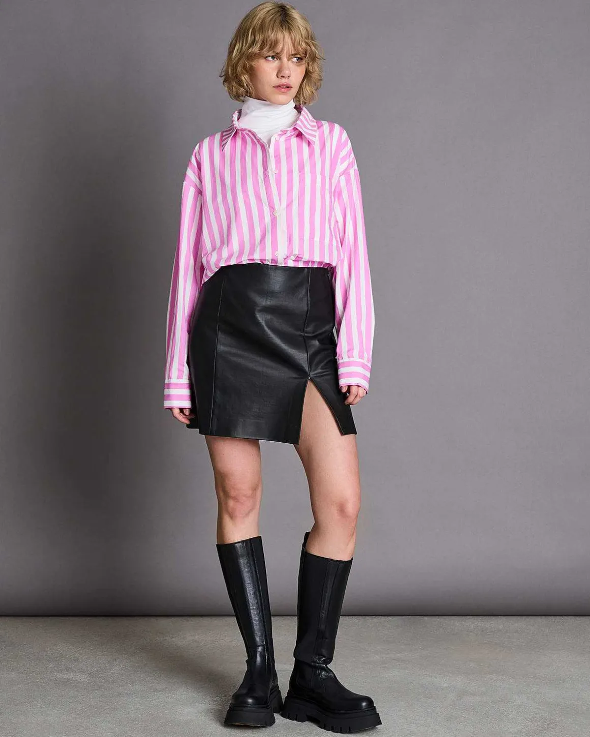 Oversized Shirt Mamro Hot Pink Striped