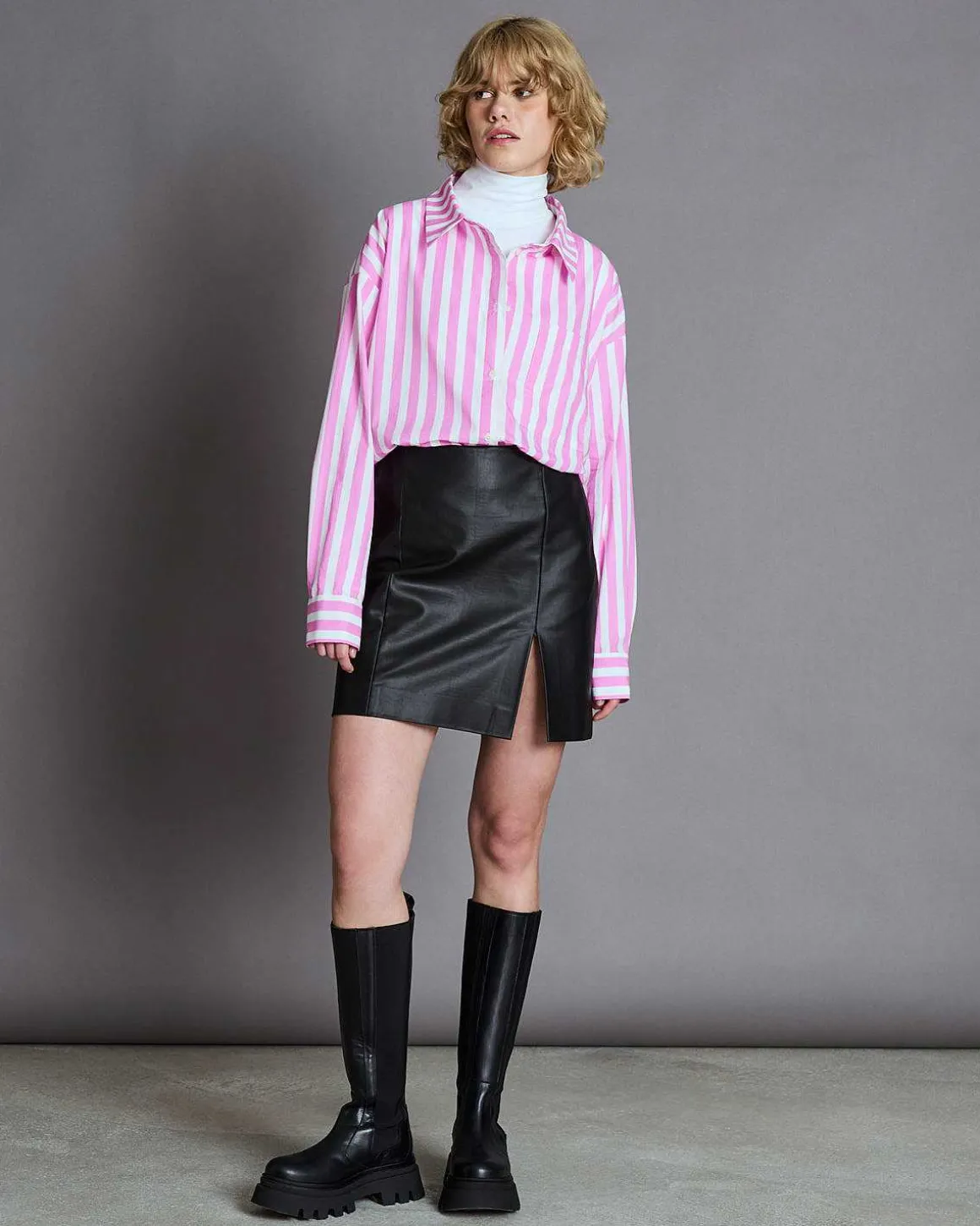 Oversized Shirt Mamro Hot Pink Striped