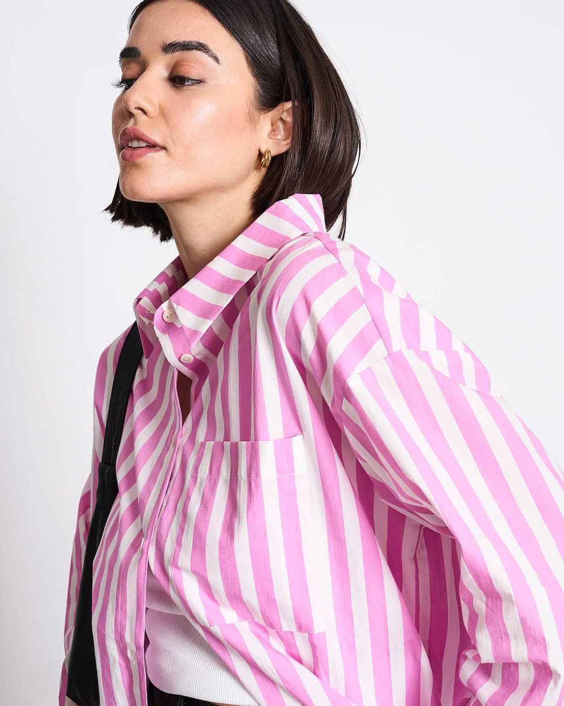 Oversized Shirt Mamro Hot Pink Striped