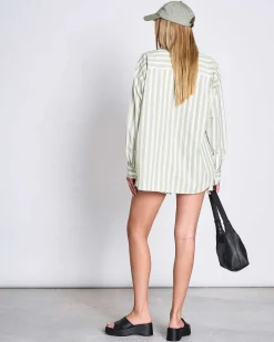 Oversized Shirt Mamro Pistachio Striped