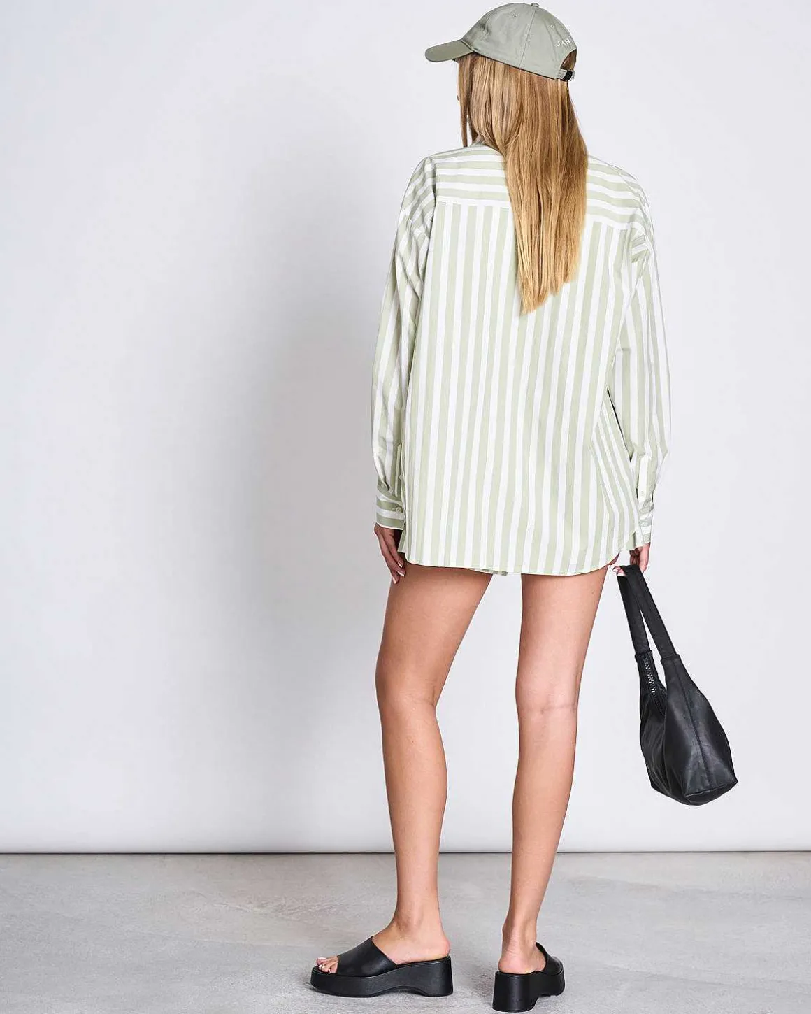 Oversized Shirt Mamro Pistachio Striped