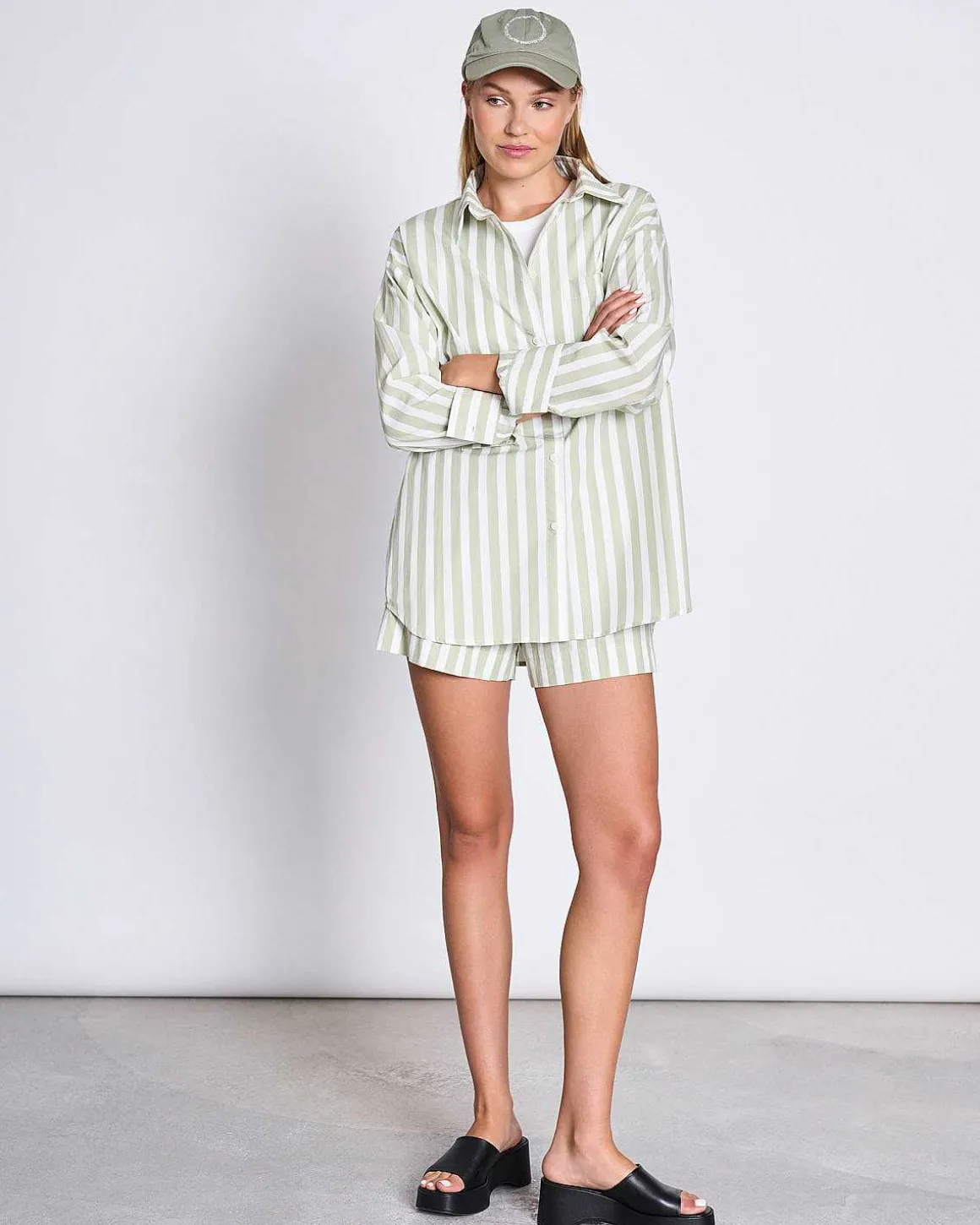 Oversized Shirt Mamro Pistachio Striped
