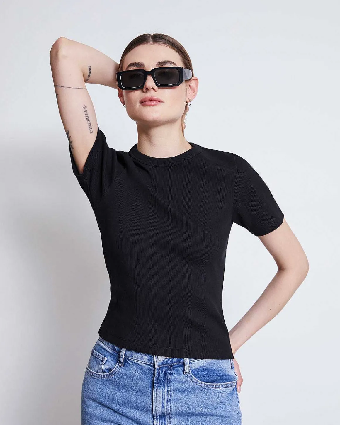 Rib T-Shirt Nile Black Gots