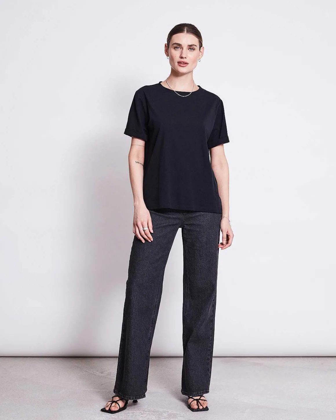 Slitted Wide Leg Jeans Selene Faded Black