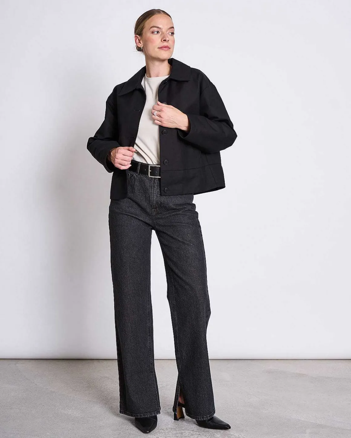 Slitted Wide Leg Jeans Selene Faded Black